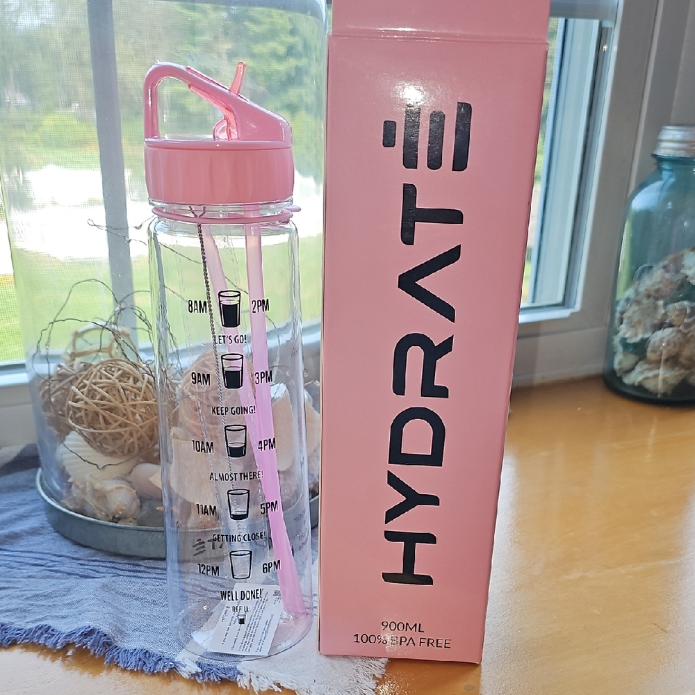 Pink Hydrate Water Bottle with Straw and Cleaning Brush